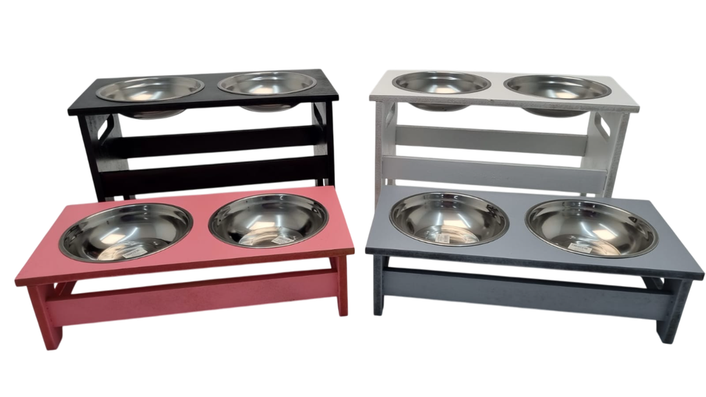 COMEDERO DOBLE MADERA COLORES 20cm.